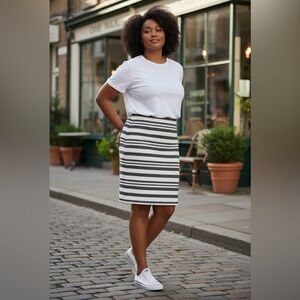J. Crew Factory Navy and White Striped Pencil Skirt Size 12